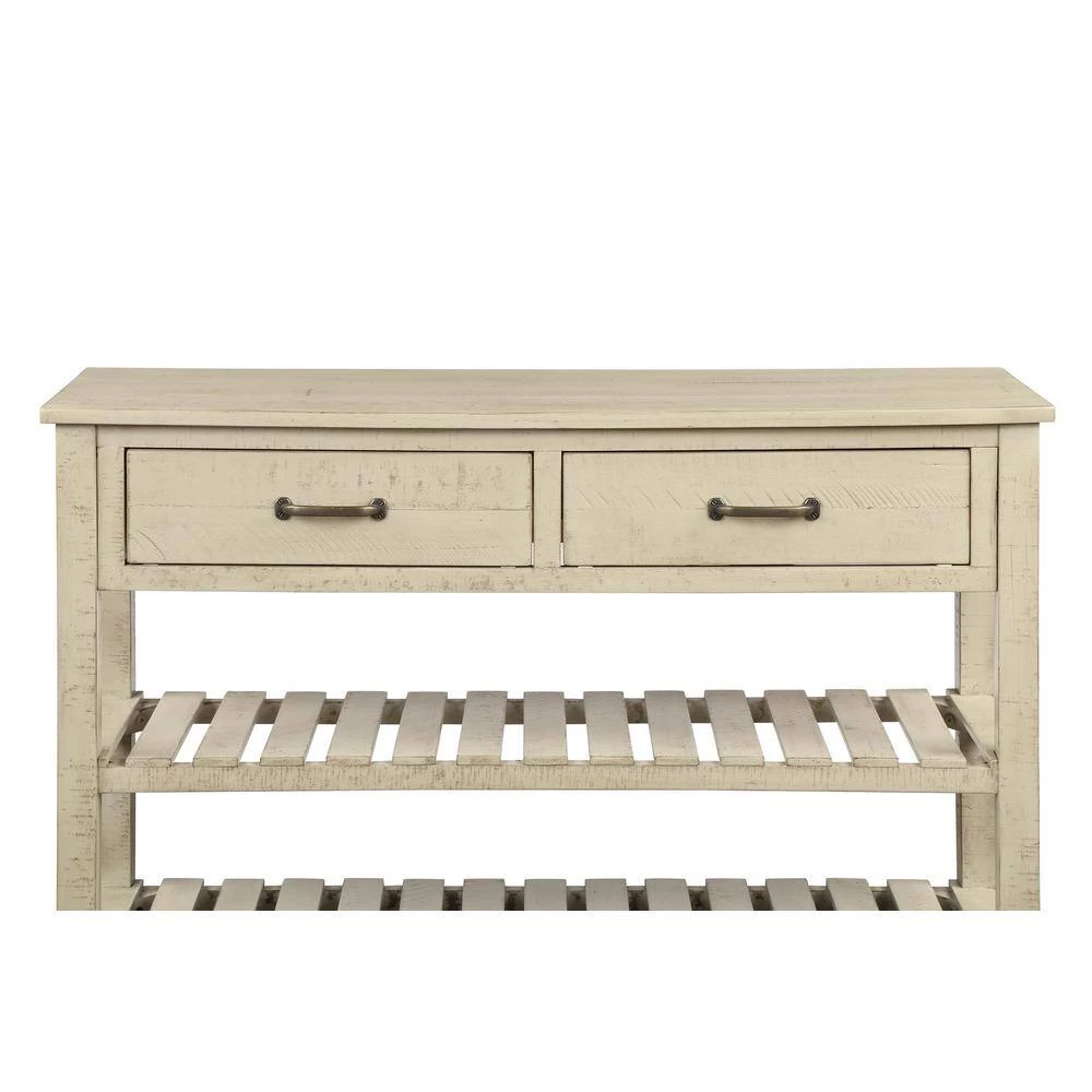 45 in. Antique Grey Rectangle Wood Console Table with Drawers and 2 Tiers Shelves by GODEER - Image 5