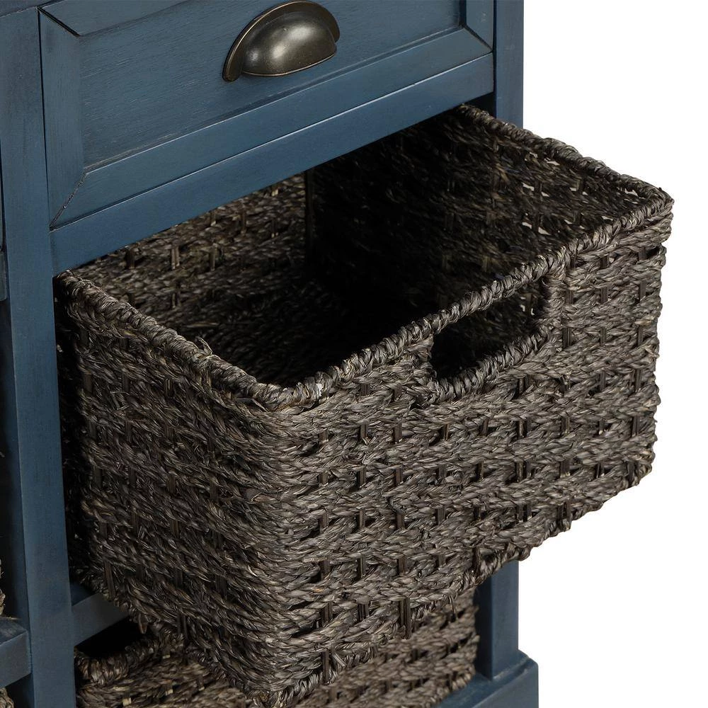 Antique Navy Rustic Storage Cabinet with Two Drawers and Four Classic Rattan Basket by GODEER - Image 9