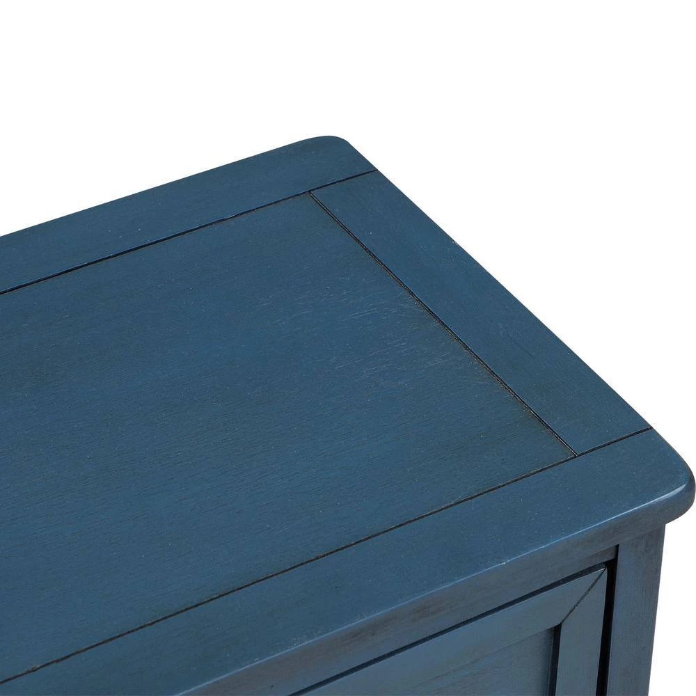 Antique Navy Rustic Storage Cabinet with Two Drawers and Four Classic Rattan Basket by GODEER - Image 10