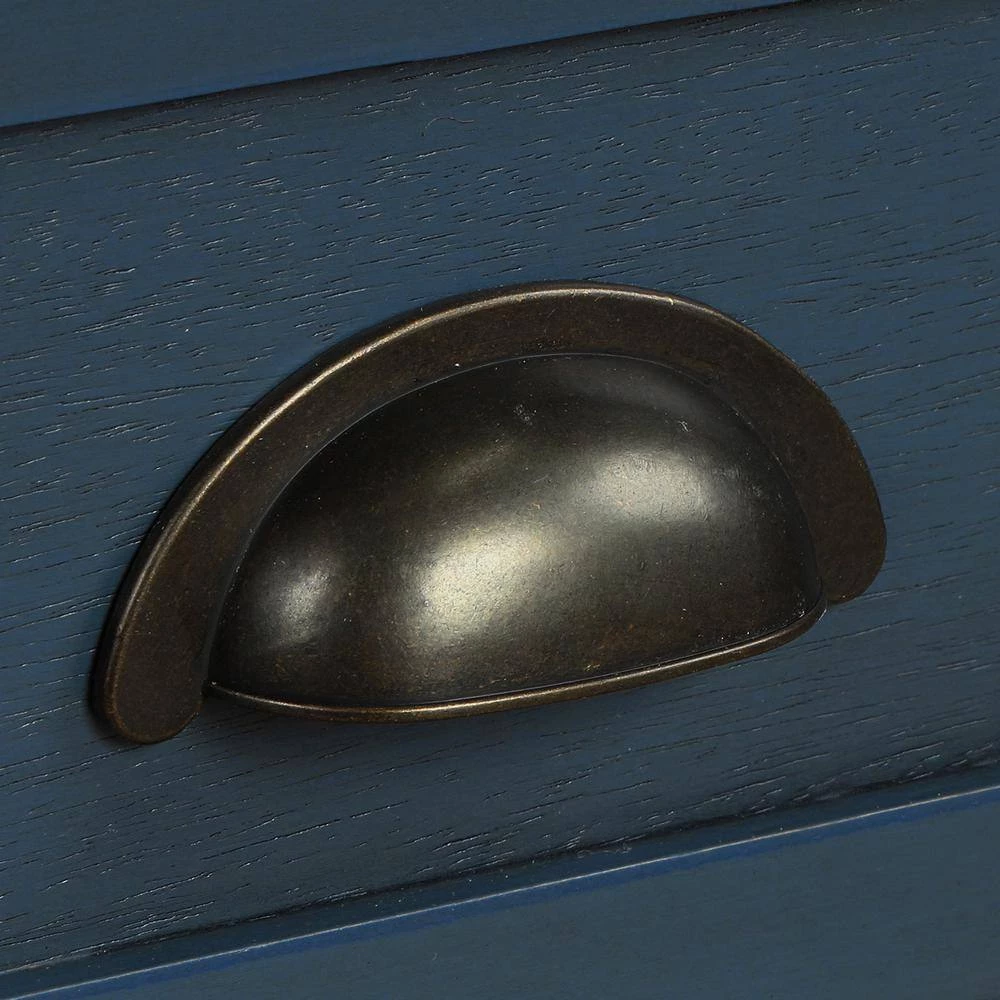 Antique Navy Rustic Storage Cabinet with Two Drawers and Four Classic Rattan Basket by GODEER - Image 8