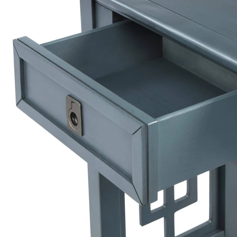 36 in. Antique Navy Rectangle Wood Console Table with 2 Drawers and Bottom Shelf, Entryway Accent Sofa Table by GODEER - Image 9