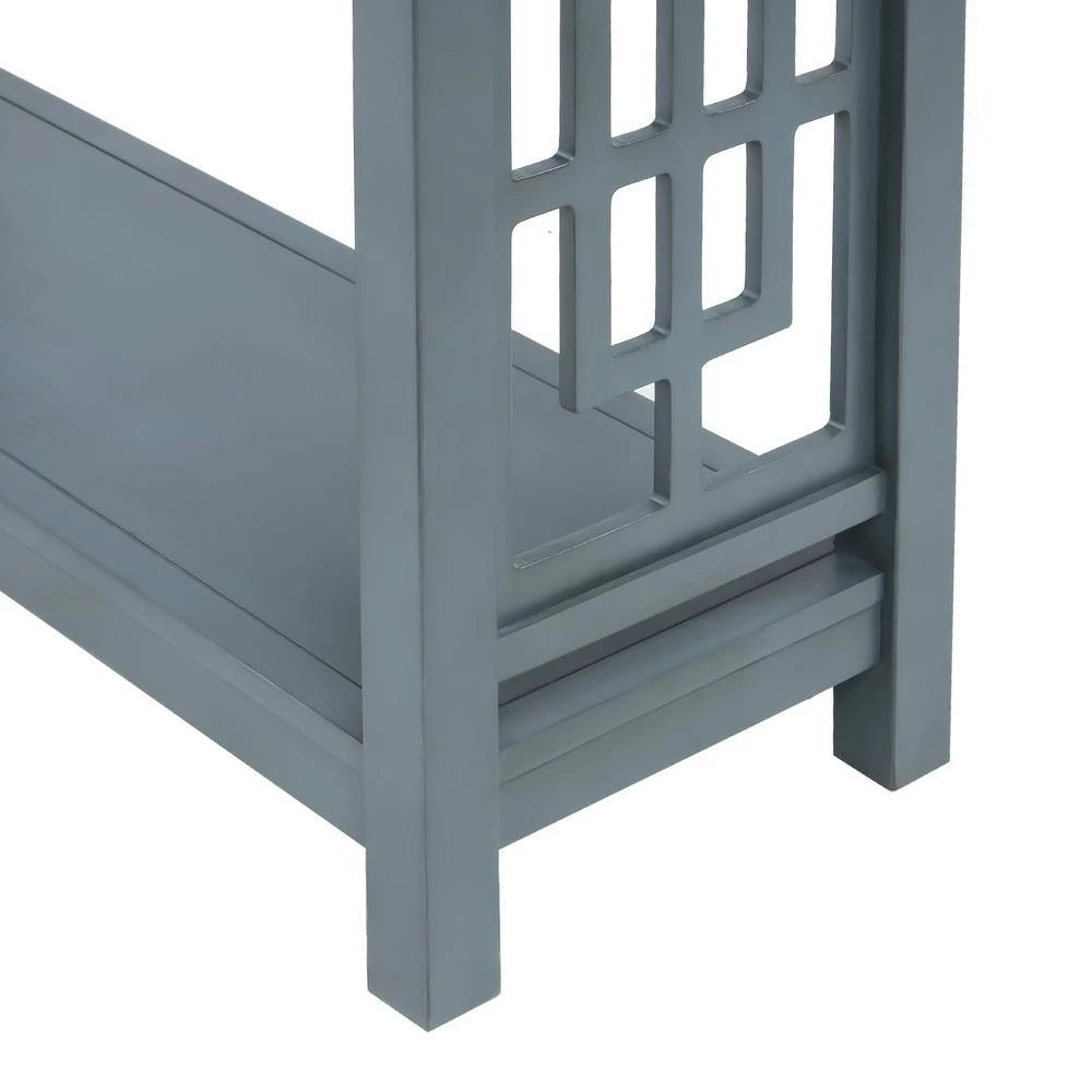 36 in. Antique Navy Rectangle Wood Console Table with 2 Drawers and Bottom Shelf, Entryway Accent Sofa Table by GODEER - Image 11