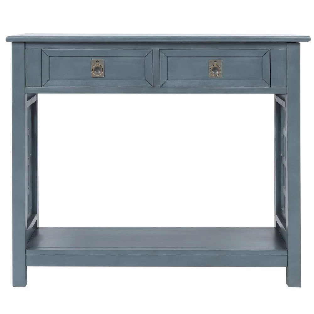 36 in. Antique Navy Rectangle Wood Console Table with 2 Drawers and Bottom Shelf, Entryway Accent Sofa Table by GODEER - Image 5