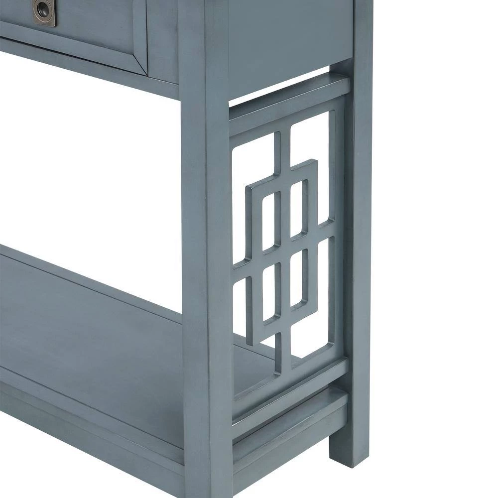 36 in. Antique Navy Rectangle Wood Console Table with 2 Drawers and Bottom Shelf, Entryway Accent Sofa Table by GODEER - Image 10