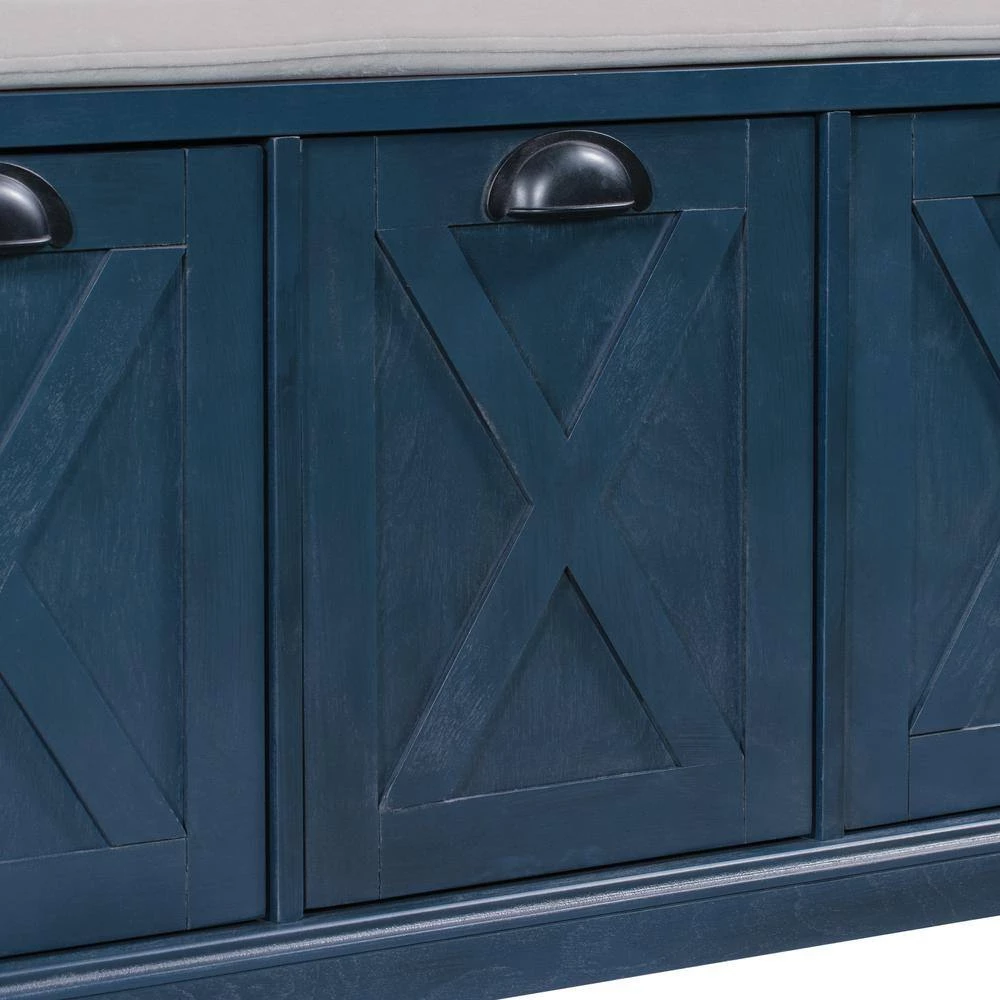 Antique Navy Storage Bench with 3 Drawers, Shoe Bench with Removable Cushion for Living Room(20 H*43 W*15.70D) by GODEER - Image 8