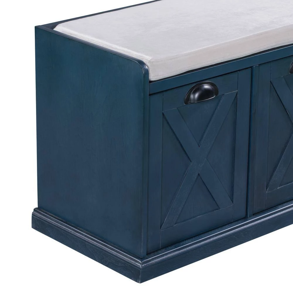 Antique Navy Storage Bench with 3 Drawers, Shoe Bench with Removable Cushion for Living Room(20 H*43 W*15.70D) by GODEER - Image 11