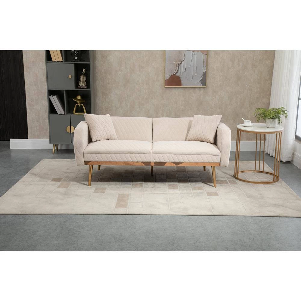 66 in. W Beige Velvet 2-Seater Loveseat with Rose Gold Metal Feet by GODEER - Image 9