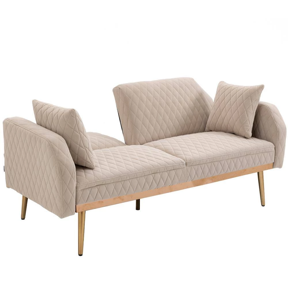 66 in. W Beige Velvet 2-Seater Loveseat with Rose Gold Metal Feet by GODEER - Image 3