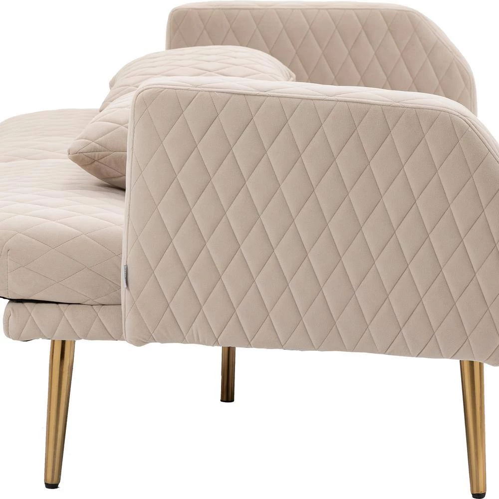 66 in. W Beige Velvet 2-Seater Loveseat with Rose Gold Metal Feet by GODEER - Image 8