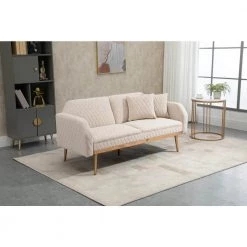 66 in. W Beige Velvet 2-Seater Loveseat with Rose Gold Metal Feet by GODEER