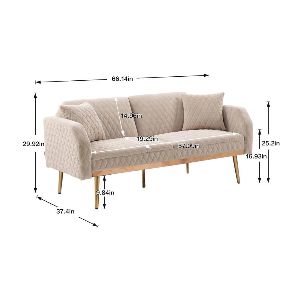 66 in. W Beige Velvet 2-Seater Loveseat with Rose Gold Metal Feet by GODEER - Image 5