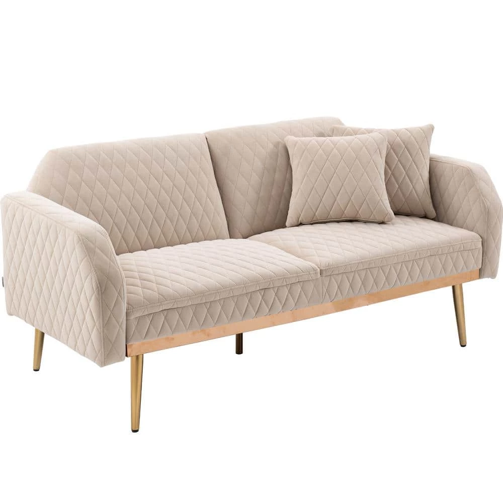 66 in. W Beige Velvet 2-Seater Loveseat with Rose Gold Metal Feet by GODEER - Image 6