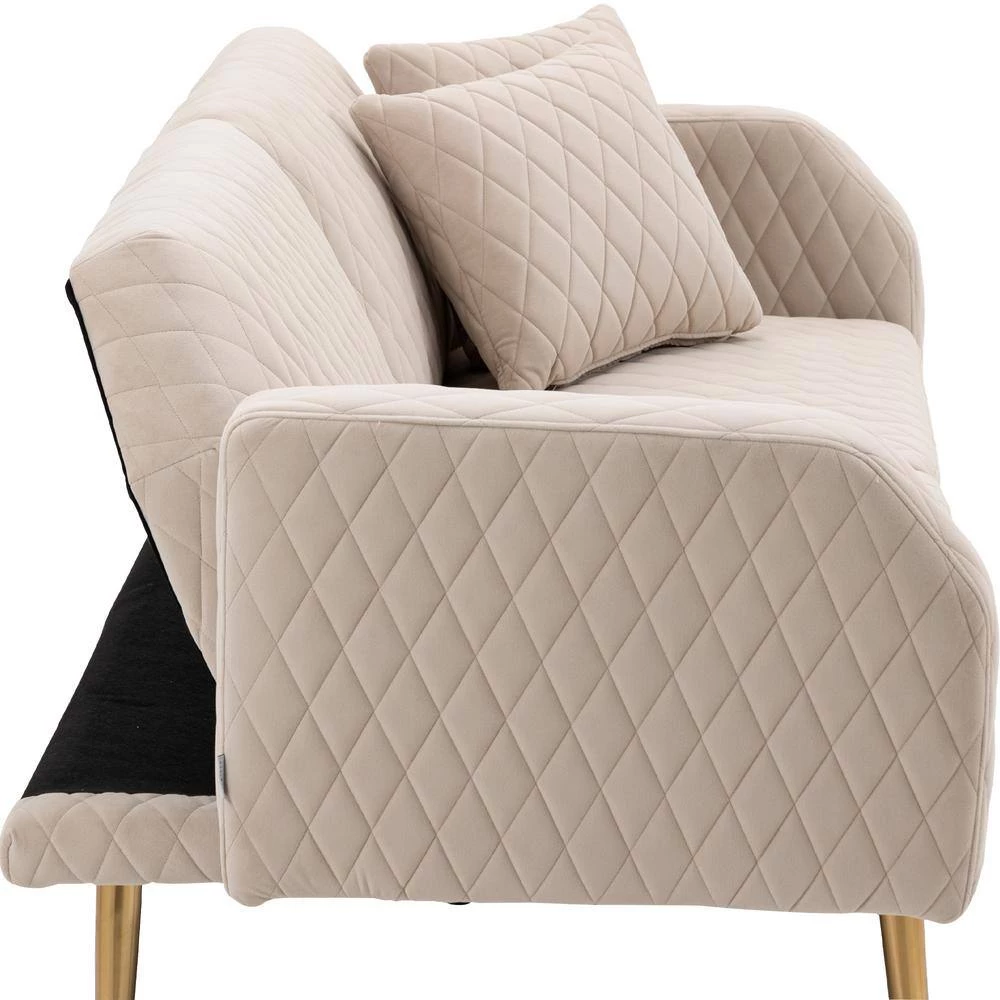 66 in. W Beige Velvet 2-Seater Loveseat with Rose Gold Metal Feet by GODEER - Image 4