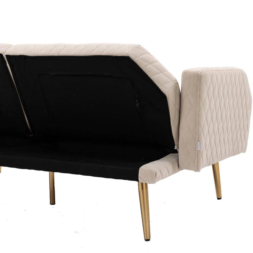 66 in. W Beige Velvet 2-Seater Loveseat with Rose Gold Metal Feet by GODEER - Image 7