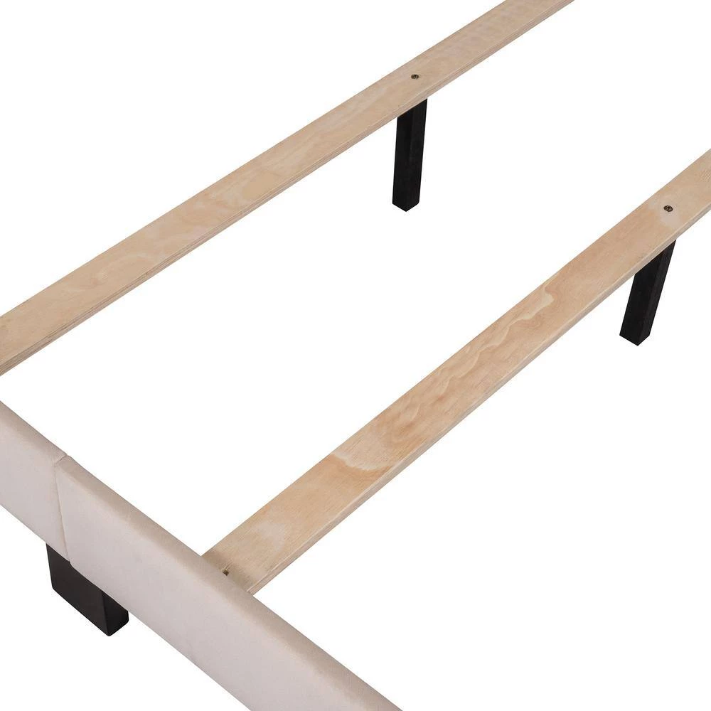 Queen Size Beige Velvet Upholstered Platform Bed, Box Spring Needed by GODEER - Image 8