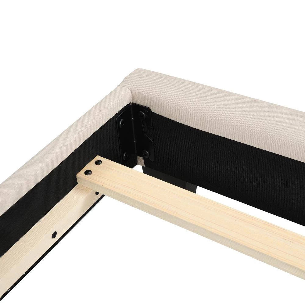 85 in. W Beige Queen Size Linen Wood Frame Platform Bed with Tufted Headboard, Box Spring Needed by GODEER - Image 6