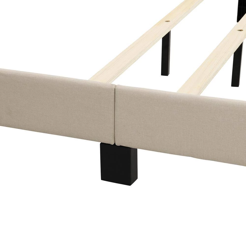 85 in. W Beige Queen Size Linen Wood Frame Platform Bed with Tufted Headboard, Box Spring Needed by GODEER - Image 5