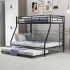 Black Twin over Full Bed with Sturdy Steel Frame, Bunk Bed with Twin Size Trundle, Two-Side Ladders by GODEER
