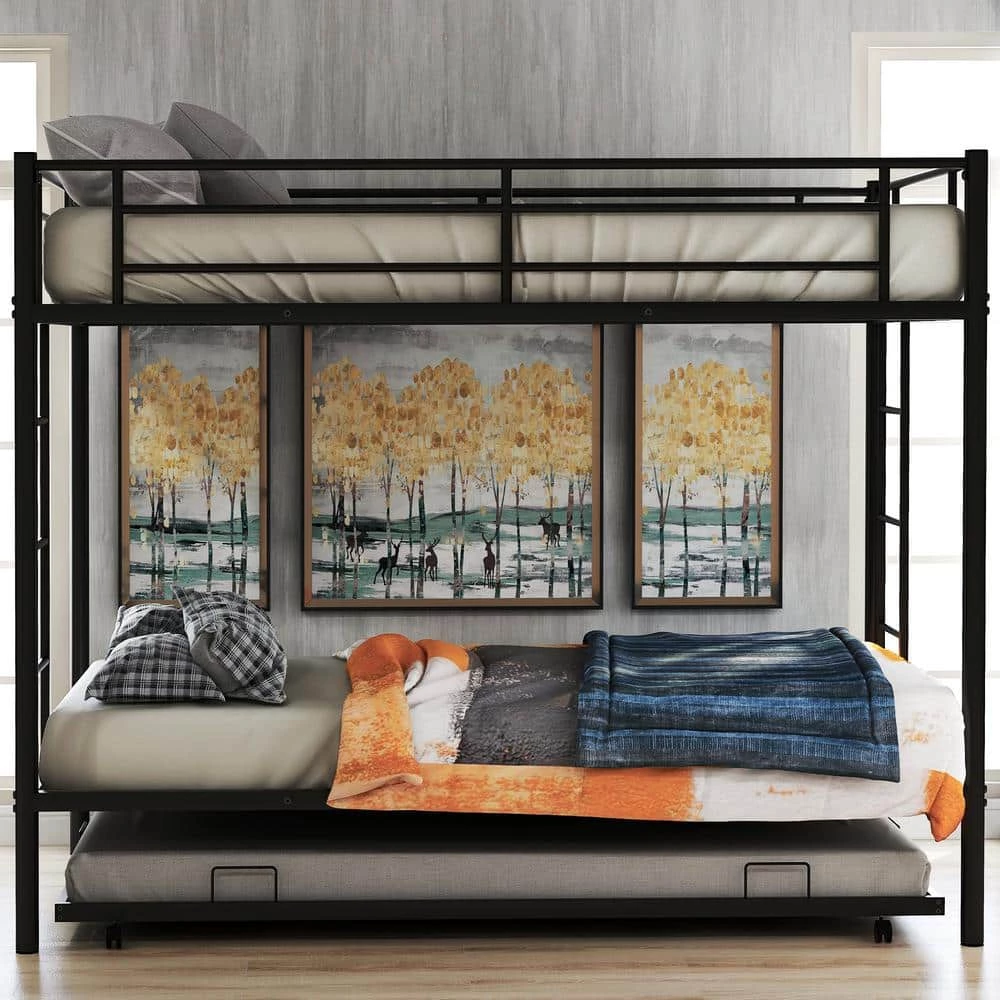 Black Twin Bunk Bed with Trundle by GODEER - Image 10