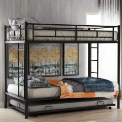 Black Twin Bunk Bed with Trundle by GODEER