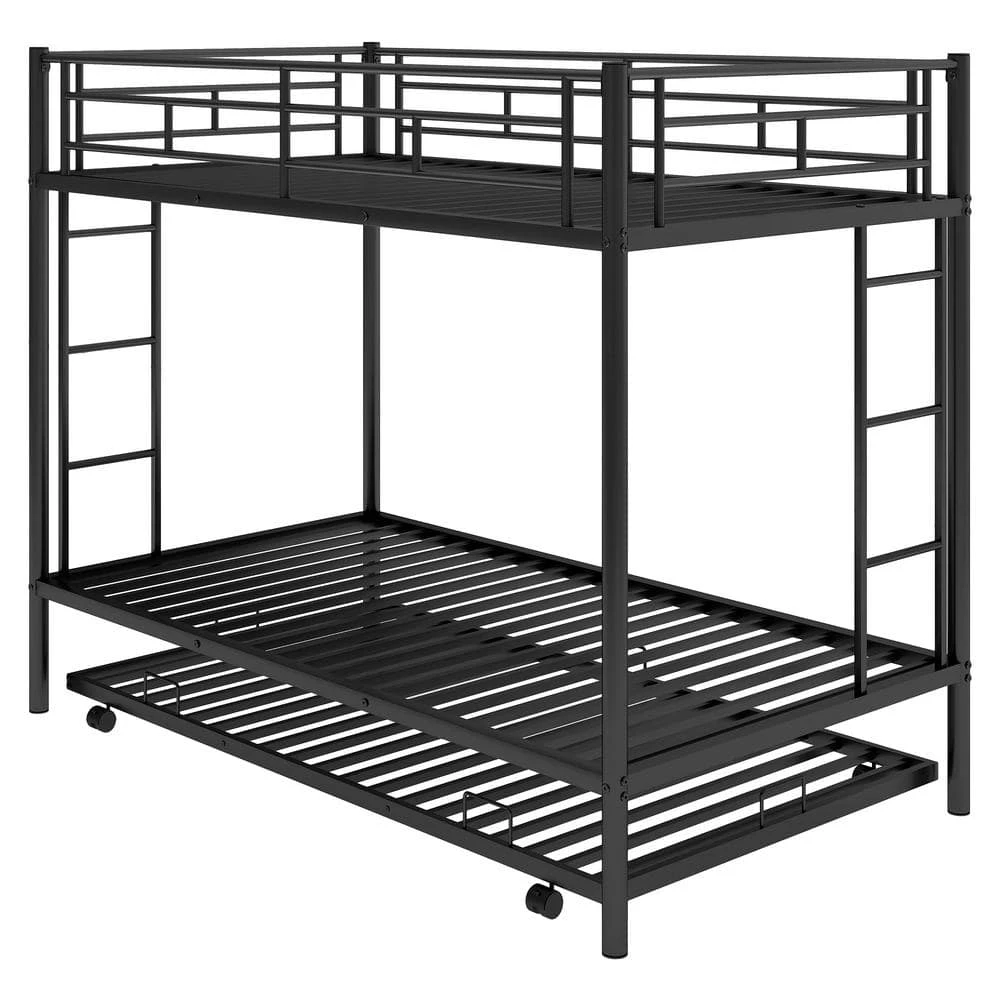 Black Twin Bunk Bed with Trundle by GODEER - Image 3