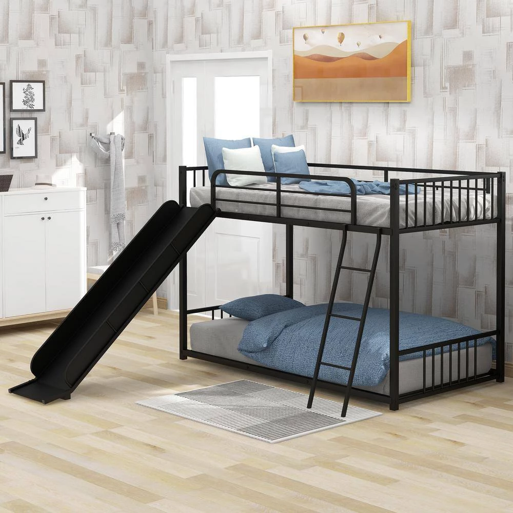 Black Twin Metal Bunk Bed with Slide by GODEER - Image 7