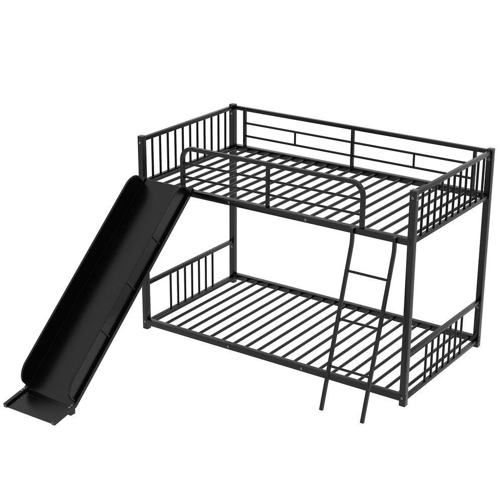Black Twin Metal Bunk Bed with Slide by GODEER - Image 2