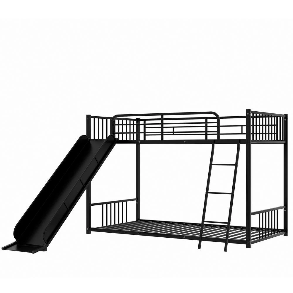 Black Twin Metal Bunk Bed with Slide by GODEER - Image 6