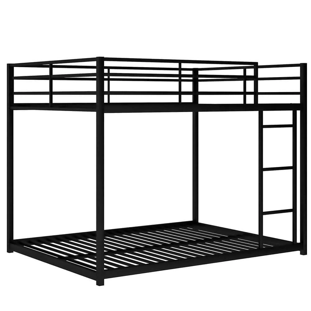 Black Full Over Full Metal Bunk Bed, Low Bunk Bed with Ladder by GODEER - Image 2