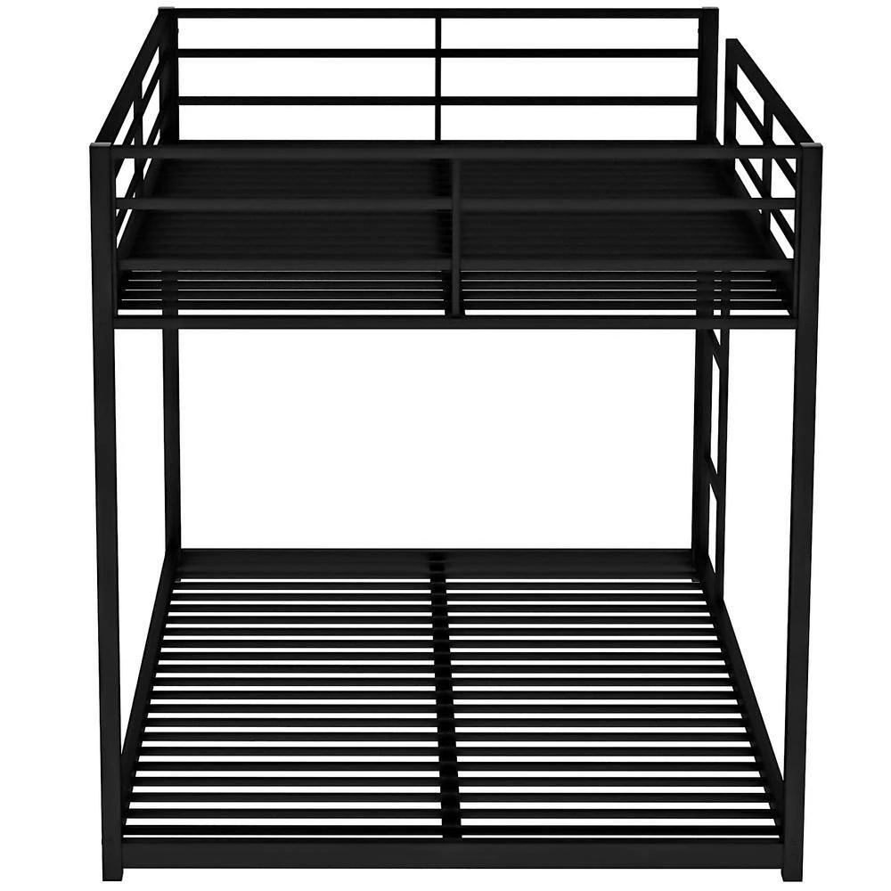 Black Full Over Full Metal Bunk Bed, Low Bunk Bed with Ladder by GODEER - Image 3