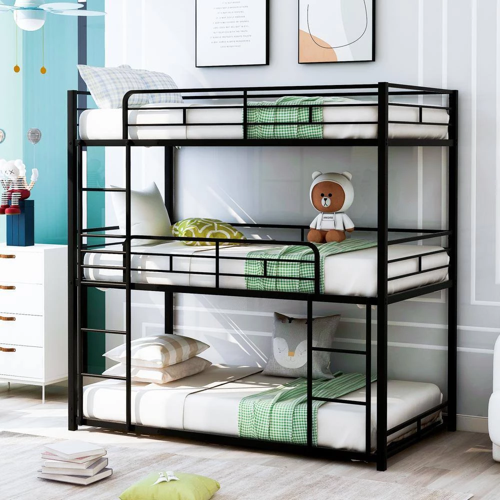Black Metal Twin Size Triple Bunk Bed by GODEER - Image 2