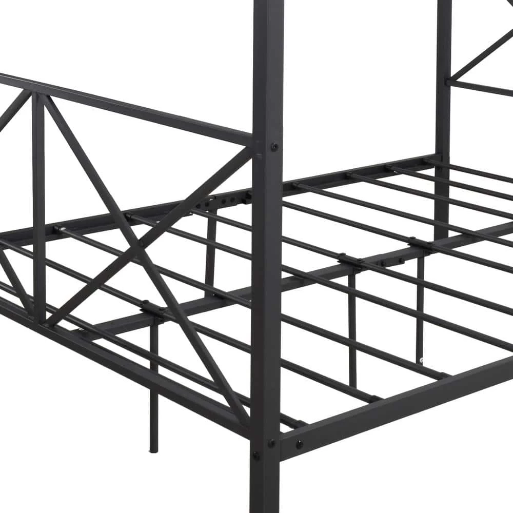 78 in. W Black Full Metal Canopy Bed Frame, Platform Bed Frame with X-Shaped Frame by GODEER - Image 5