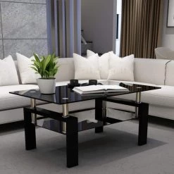 39.37 in. Black Rectangle Glass Coffee Table ,Modern Side Center Tables for Living Room by GODEER