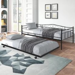 Black Twin Size Daybed with Trundle by GODEER