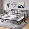 Black Twin Size Metal DayBed with Twin Size Adjustable Trundle, Portable Folding Trundle by GODEER