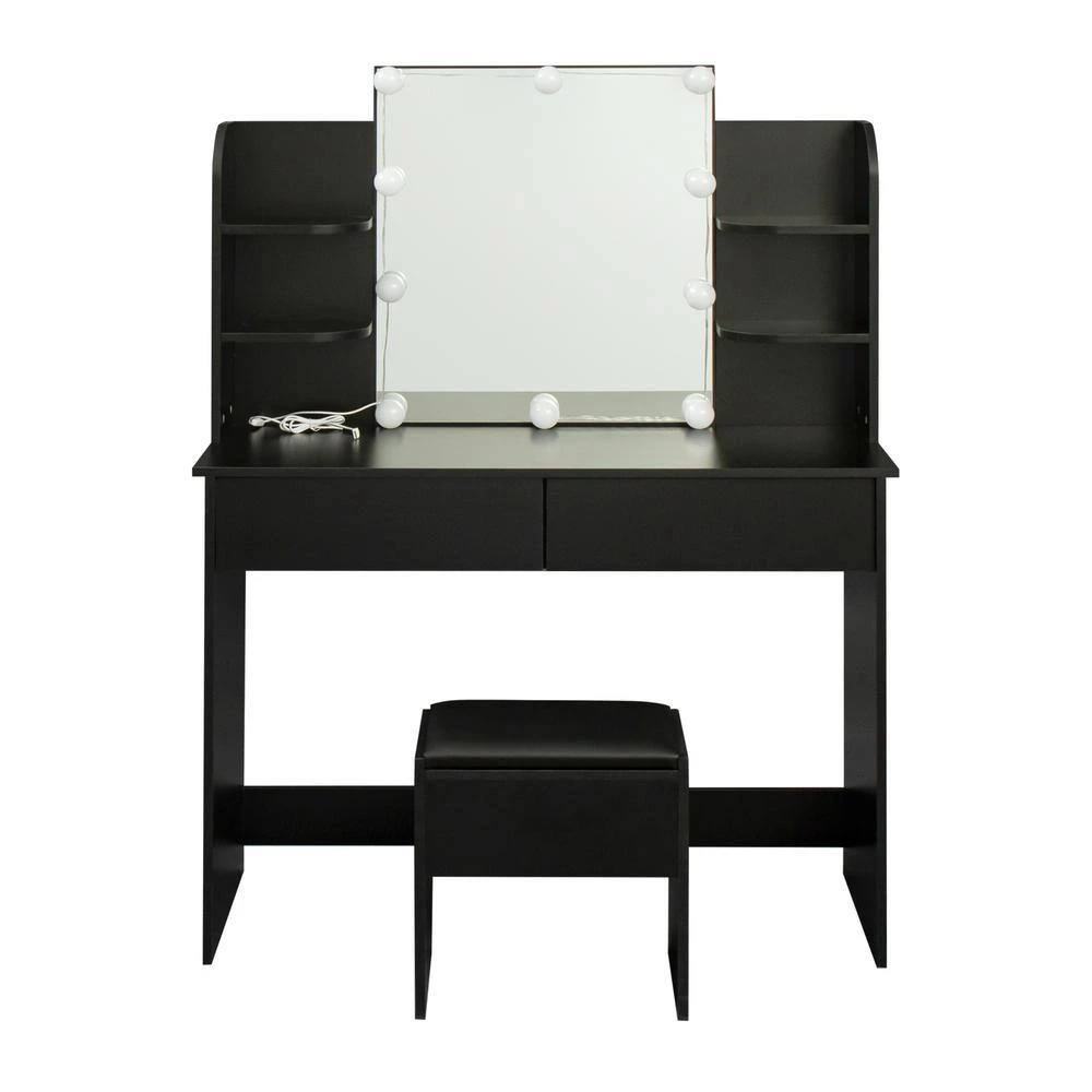 2-Drawer Black Dresser with Mirror and 4 Open Shelves by GODEER - Image 6