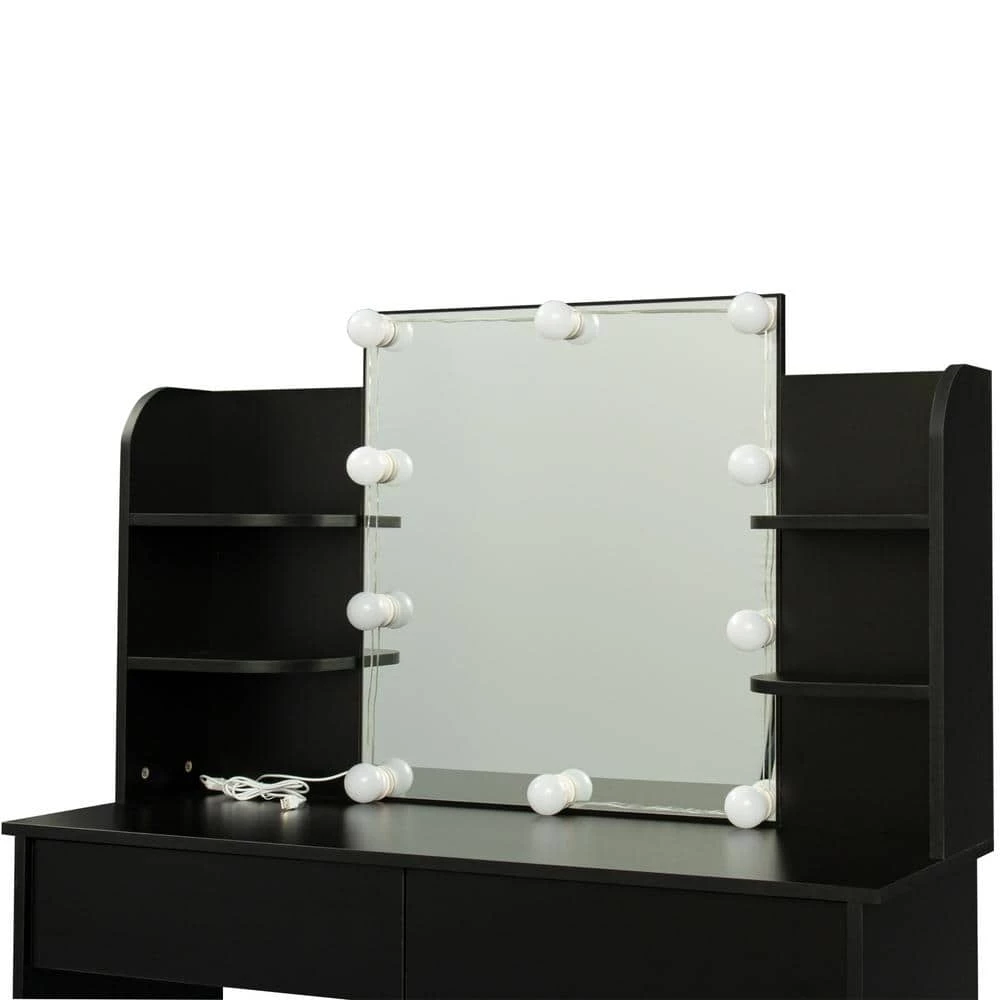 2-Drawer Black Dresser with Mirror and 4 Open Shelves by GODEER - Image 7