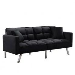 Black Sofa Bed Velvet Sleeper Futon by GODEER