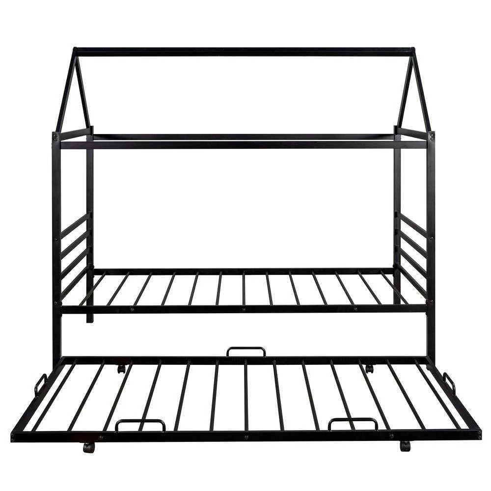 Black Twin Size Metal House Shape Platform Bed with Trundle by GODEER - Image 6