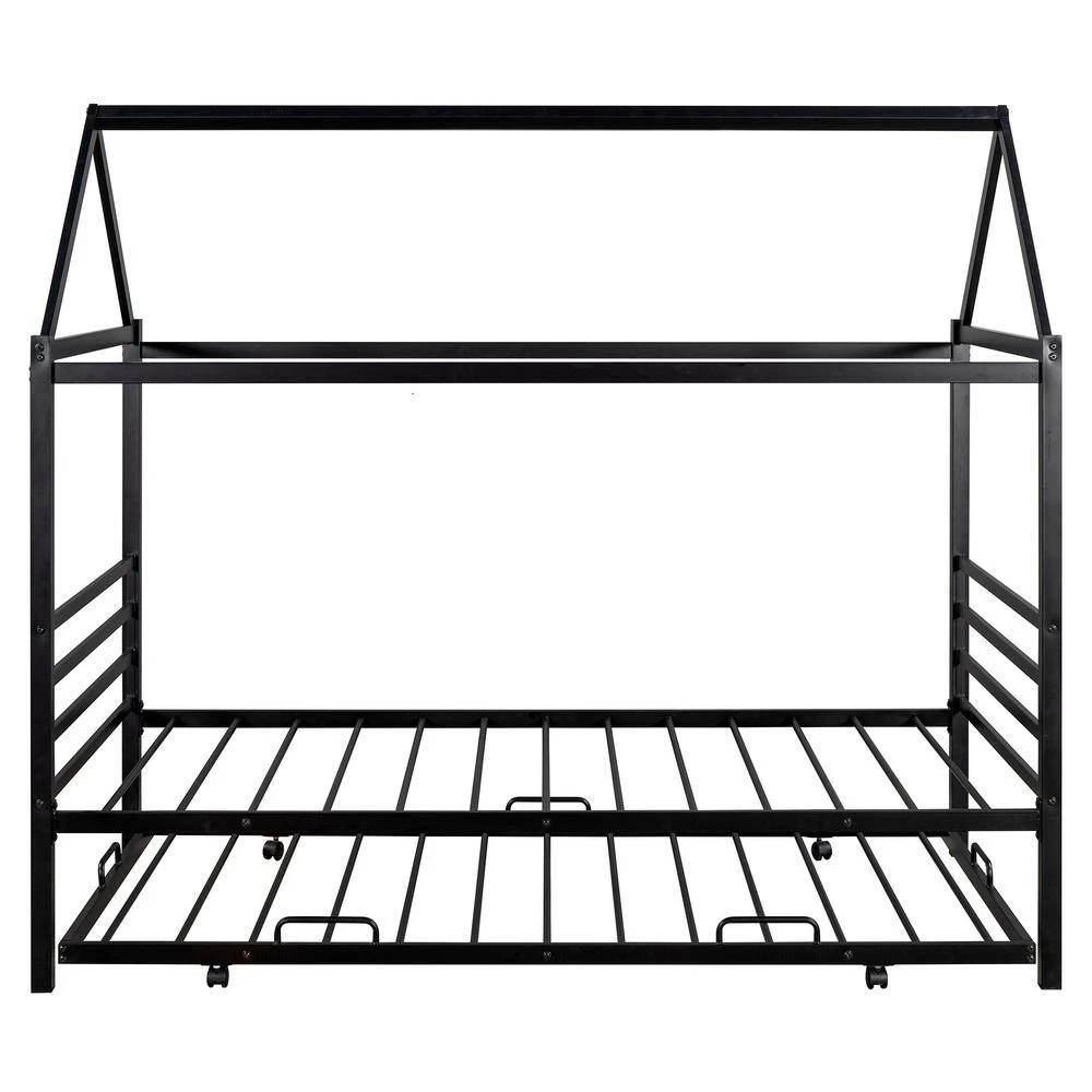 Black Twin Size Metal House Shape Platform Bed with Trundle by GODEER - Image 4