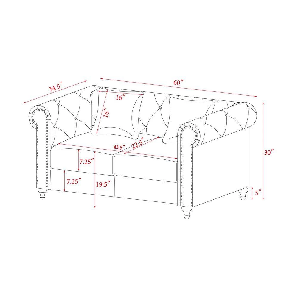 3-Piece Velvet Top Black Living Room Sofa Set with 5 White Villose Pillow by GODEER - Image 5