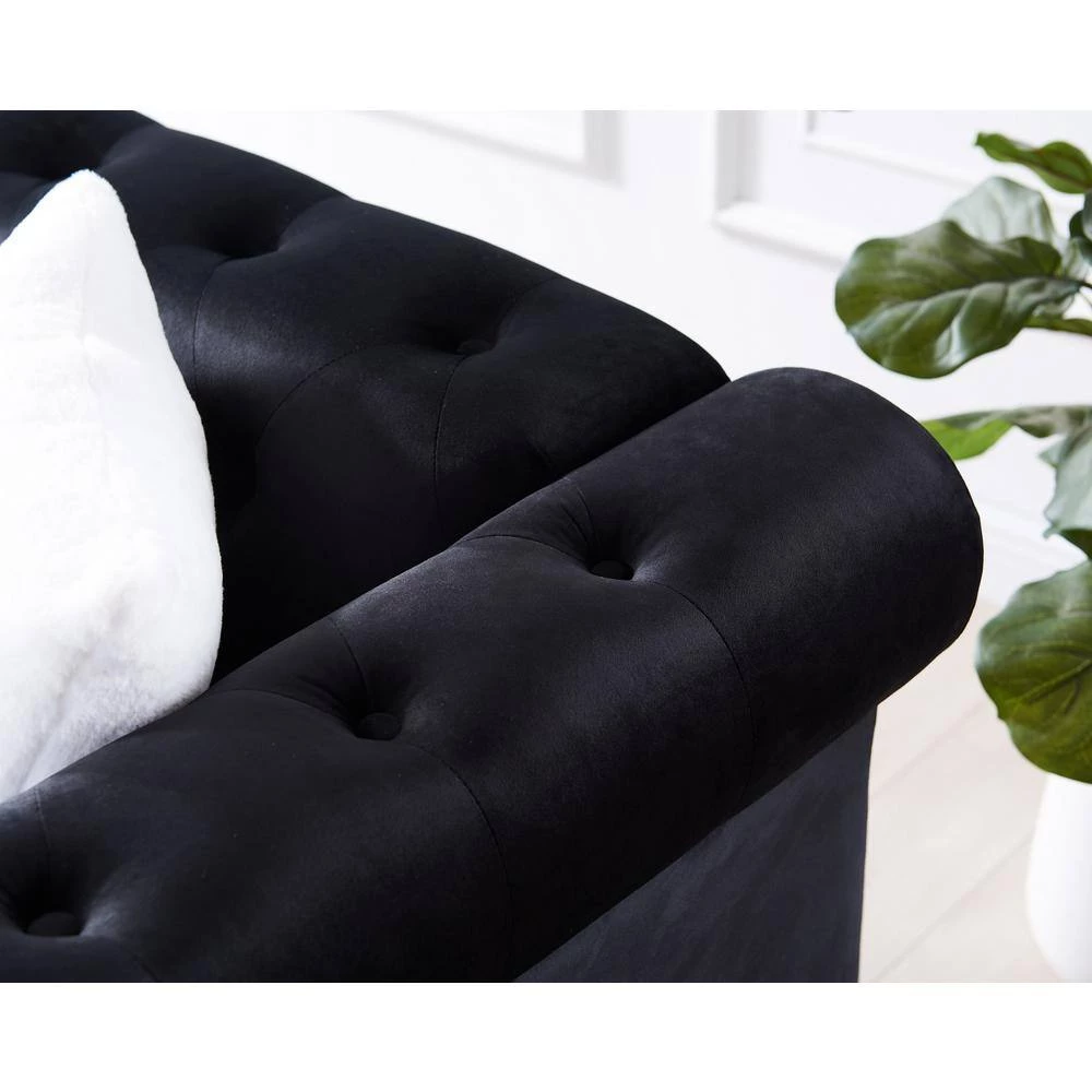 3-Piece Velvet Top Black Living Room Sofa Set with 5 White Villose Pillow by GODEER - Image 10