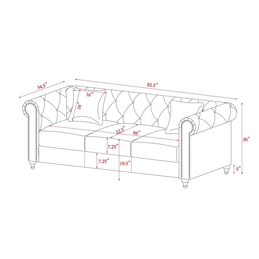 3-Piece Velvet Top Black Living Room Sofa Set with 5 White Villose Pillow by GODEER - Image 6