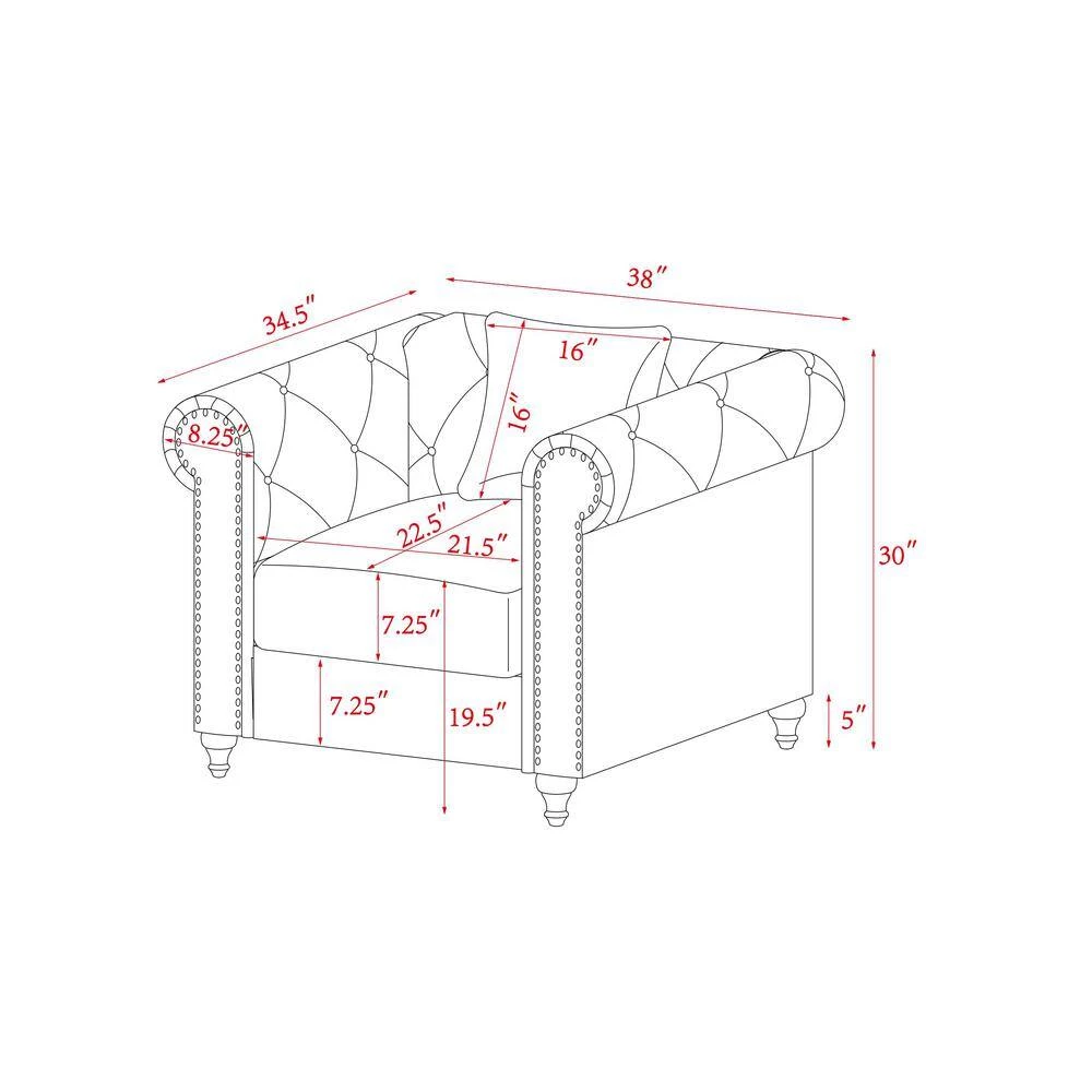 3-Piece Velvet Top Black Living Room Sofa Set with 5 White Villose Pillow by GODEER - Image 13