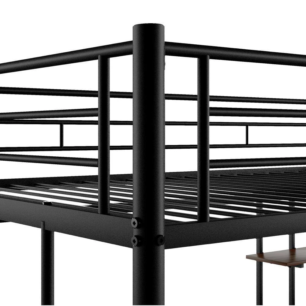 Black Full Loft Bed with Desk and Shelf, Space Saving Design by GODEER - Image 6