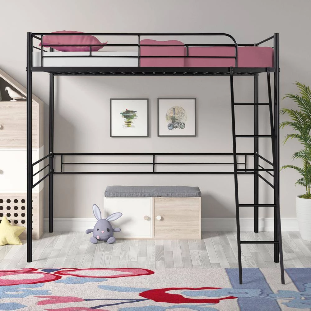 Black Twin Size Metal Loft Bed by GODEER - Image 10