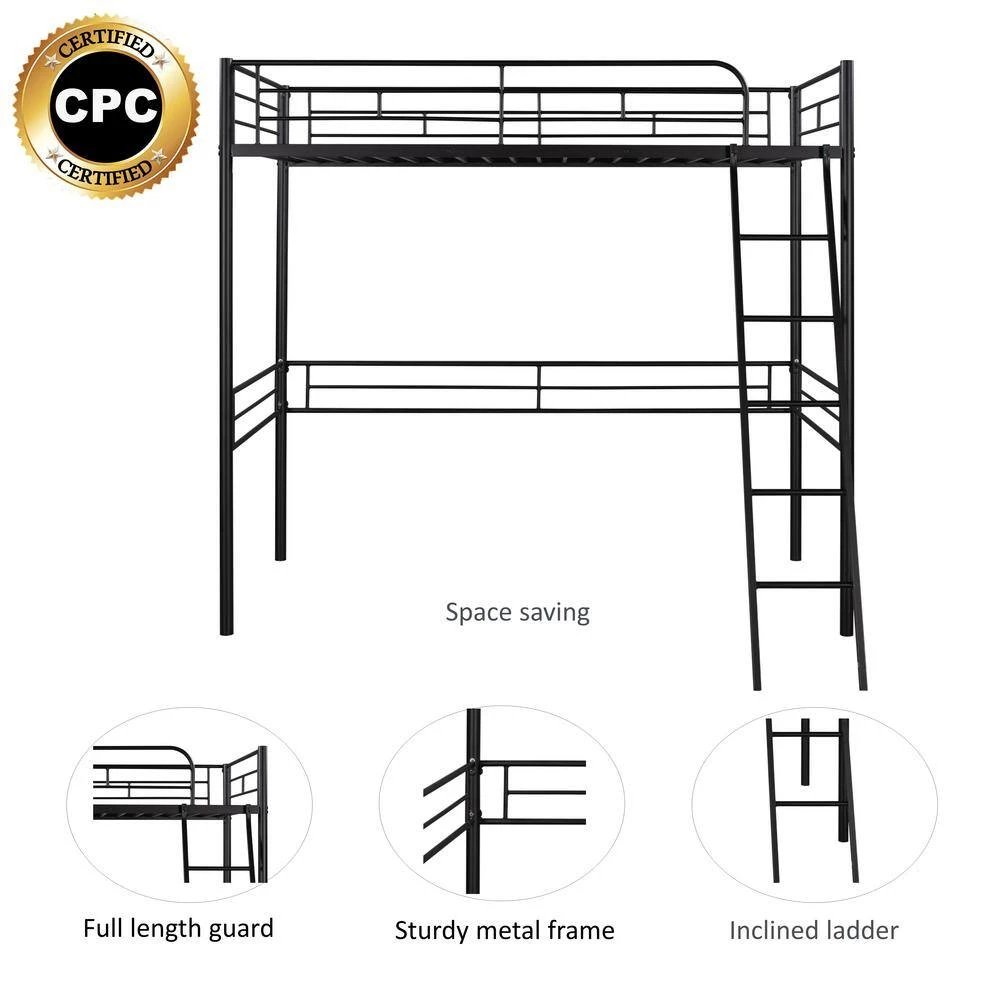 Black Twin Size Metal Loft Bed by GODEER - Image 8