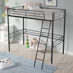 Black Twin Size Metal Loft Bed by GODEER