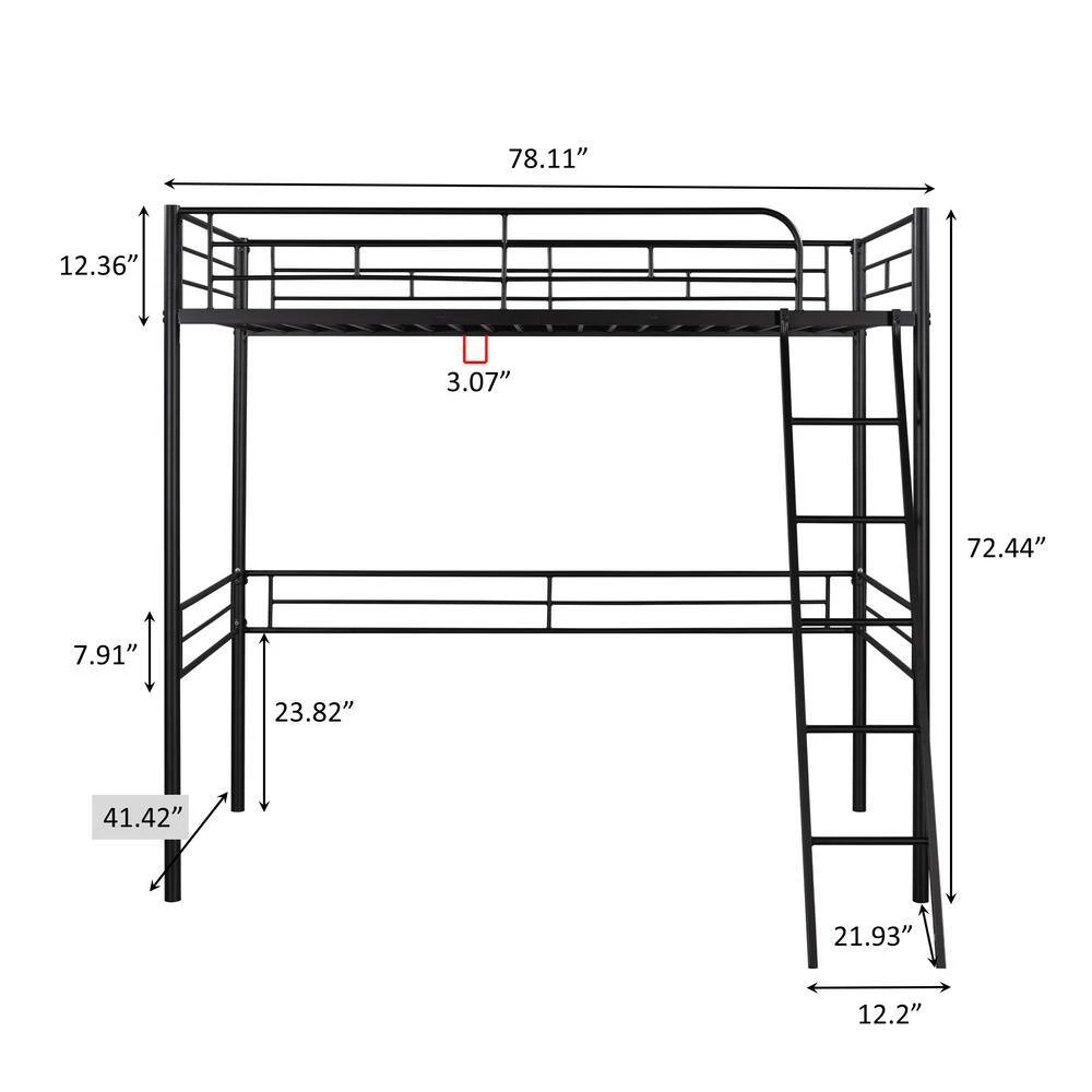Black Twin Size Metal Loft Bed by GODEER - Image 5