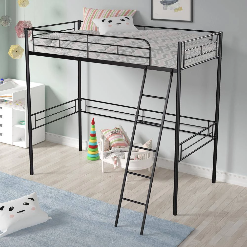Black Twin Size Metal Loft Bed by GODEER - Image 2